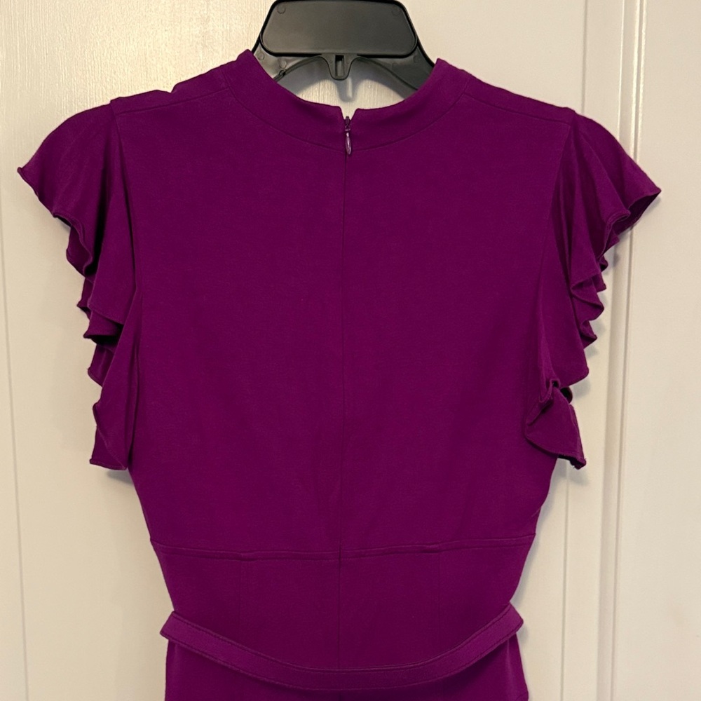 Cache Vibrant Purple Wiggle Dress with Ruffle Sleeves - Picture 6 of 7